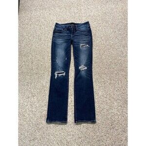 28 Buckle Black Mid Rise Distressed Dark Wash Straight Fit No 53